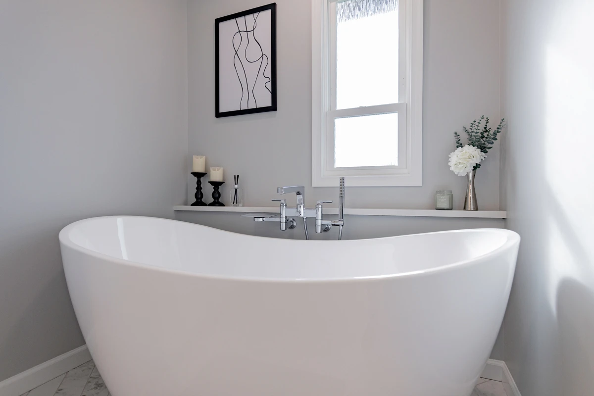 Contemporary Primary Bathroom in Clarks Summit, PA — Double Vanity & Frameless Shower, photograph 5
