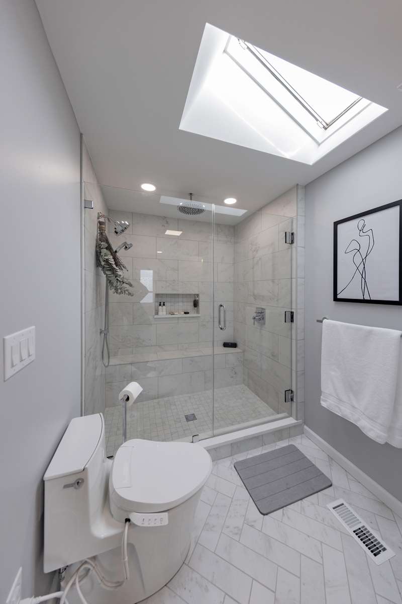 Contemporary Primary Bathroom in Clarks Summit, PA — Double Vanity & Frameless Shower, photograph 7