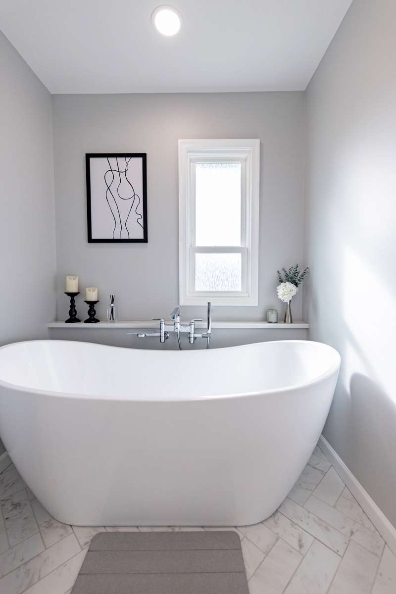 Contemporary Primary Bathroom in Clarks Summit, PA — Double Vanity & Frameless Shower, photograph 8