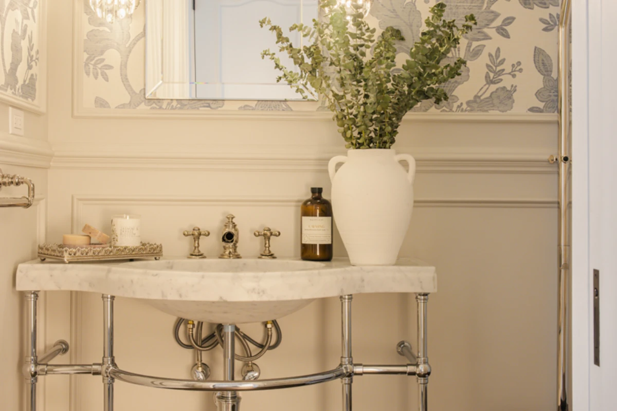 French-Inspired Jewel Box Powder Room in Newton Ransom, PA, photograph 3