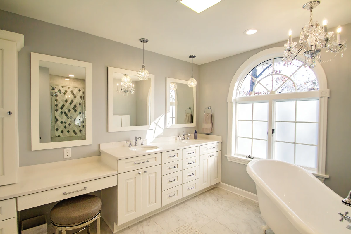 Spa-Inspired Bathroom Remodel with Freestanding Tub & Custom Tile Shower in Dallas, PA, photograph 3