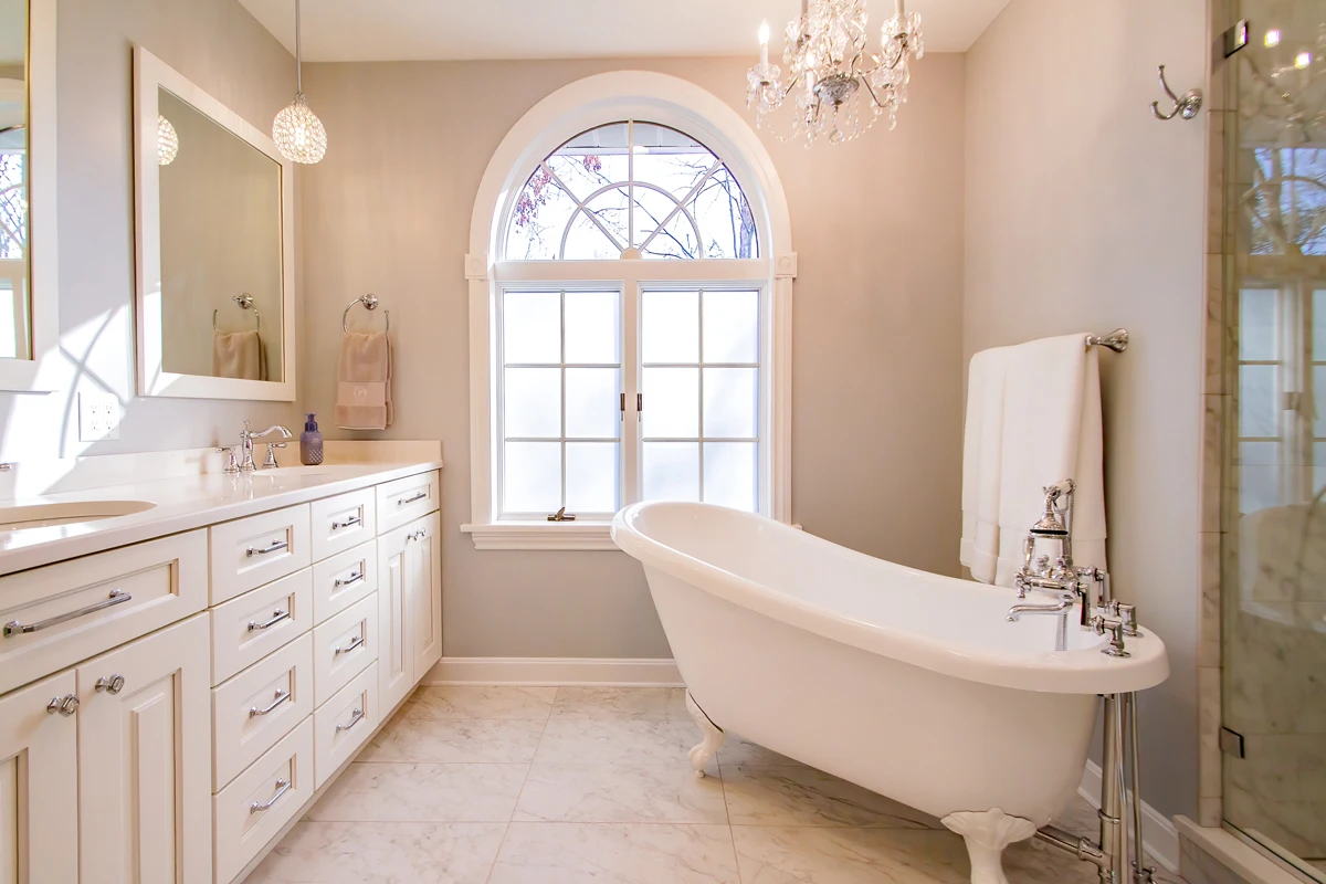 Spa-Inspired Bathroom Remodel with Freestanding Tub & Custom Tile Shower in Dallas, PA, photograph 4